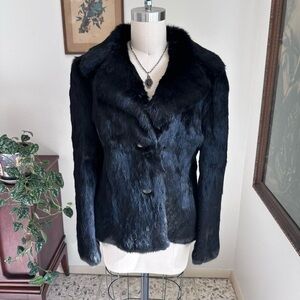 Black genuine rabbit fur jacket over coat, cropped Size S/M